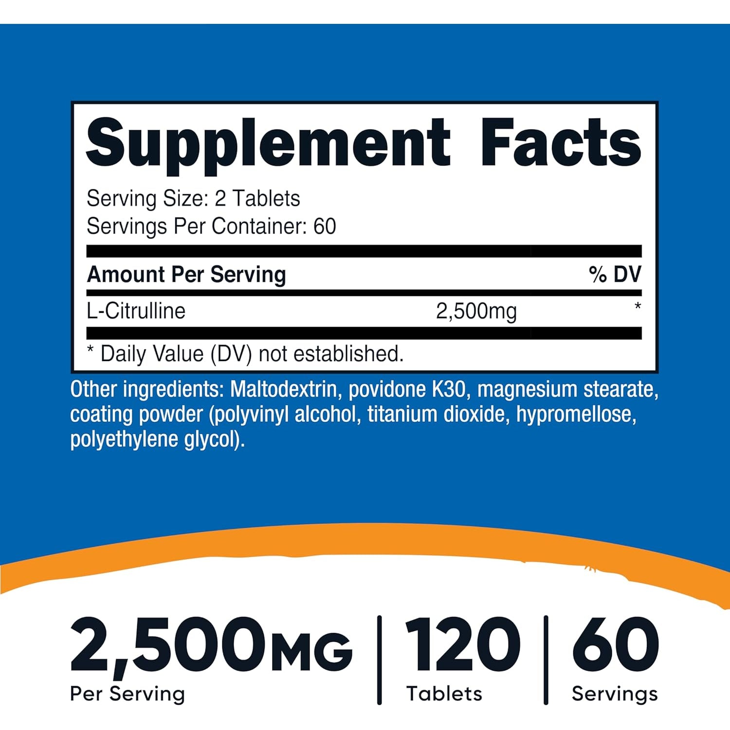 Nutricost L-Citrulline 2500Mg per Serving, 60 Servings, 1250Mg per Tablet, 120 Tabs - Non-Gmo and Gluten Free Supplement