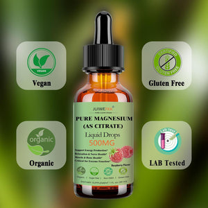 Pure Magnesium Citrate 500Mg Liquid Drops, High Absorption Chelated Calm Magnesium for Sleep Relaxation Muscle Bone Nerve & Brain Health, Gentle on Stomach, Non GMO, Vegan for Women Men & Kids