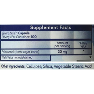 Policosanol 20Mg | Supports Cardiovascular & Cholesterol Health* | Free Radical & Antioxidant Protection* | from Pure Sugar Cane with No Unnecessary Fillers | 100 Veg Capsules