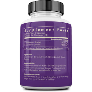 Ancestral Supplements Grass Fed Beef Brain Supplement with Beef Liver, Whole Food Brain Support Promotes Brain, Mood, and Memory Health, Brain and Liver Health Formula Capsules, Non-Gmo, 180 Capsules