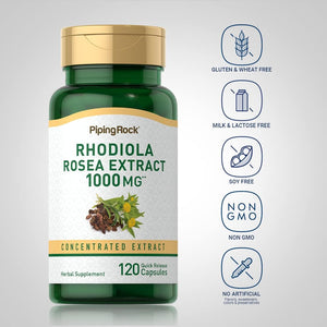 Piping Rock Rhodiola Rosea Supplement | 120 Capsules | Concentrated Herb Extract | Non-Gmo, Gluten Free