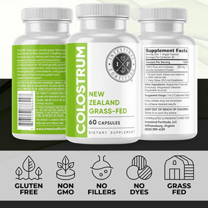 Intestinal Fortitude 100% Grass Fed New Zealand Cows Colostrum Capsules, Grassfed, Hormone Free, GMO Free, Optimal Gut Health and Immune System Support, Leaky Gut, IBD, 500 Mg Capsules, 60 CT
