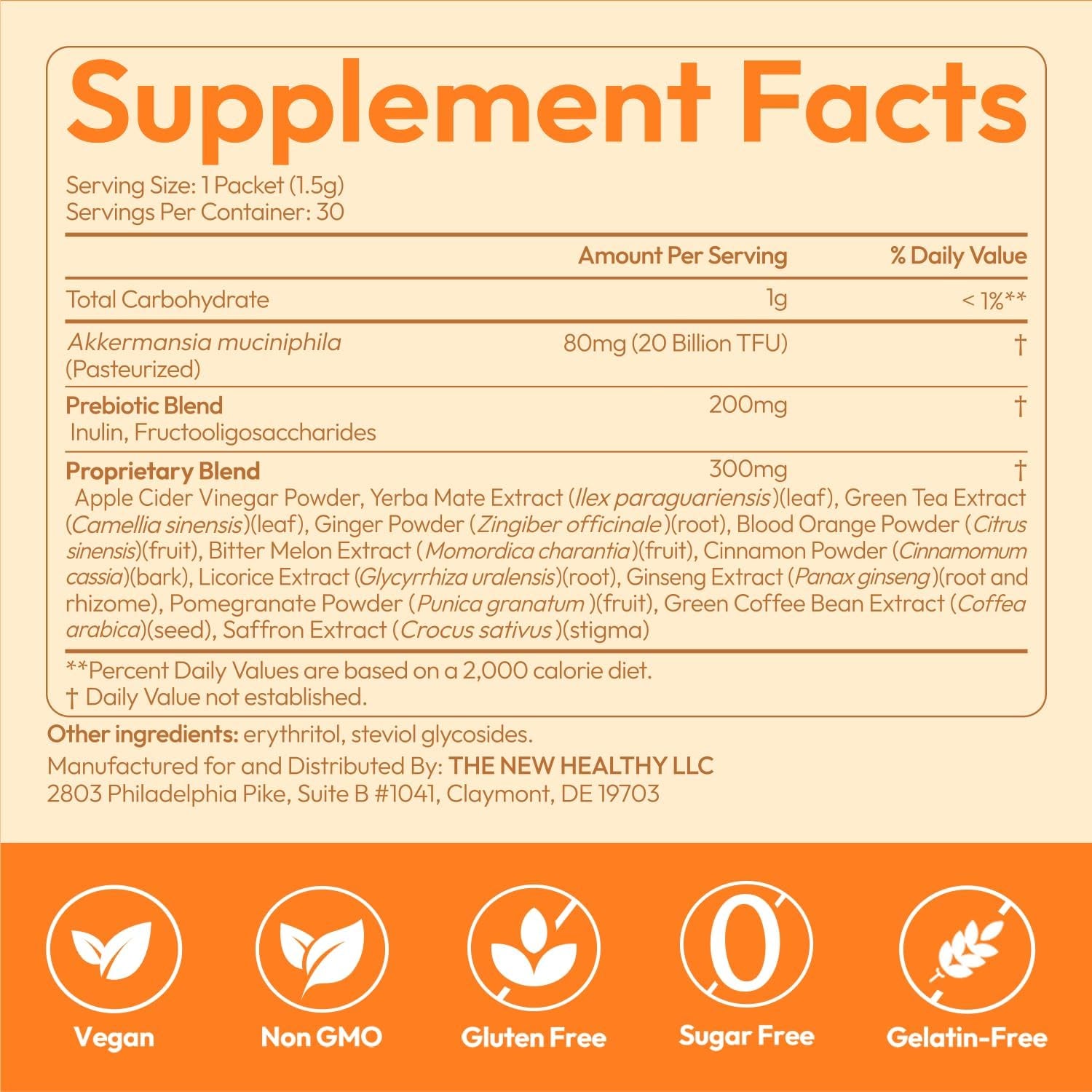 GLP-1 Supplement 15-In-1 Complex,Glp1 for Weight Loss GLP 1 Probiotic Powder for Control Appetite and Cravings,Appetite Suppressant,Metabolism Booster 30 Serving Packets