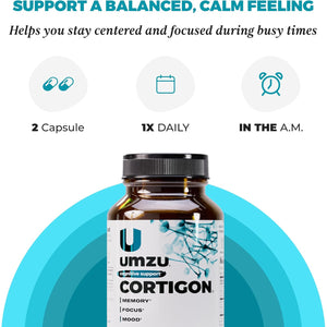 UMZU Cortigon Cortisol Support Supplement, 30 Day Supply – Natural Formula with Ginkgo Biloba, Phosphatidylserine, Vitamin B12 & B6 – Supports Healthy Stress Management, Mood, Focus & Cognitive Health