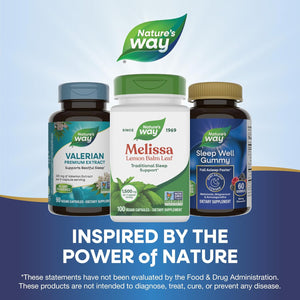 Nature'S Way Melissa Lemon Balm Leaf, Traditional Sleep Support*, Melatonin Free, 1500 Mg per 3-Capsule Serving, Non-Gmo Project Verified, 100 Vegan Capsules (Packaging May Vary)