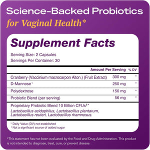 Complete Vaginal Probiotics for Women - W/Added Cranberry, D-Mannose to Promote Urinary Tract, Bladder, Gut & Vaginal Health - Ph Balance for Women - Support UTI, BV, YI - 60 Vegan Capsules