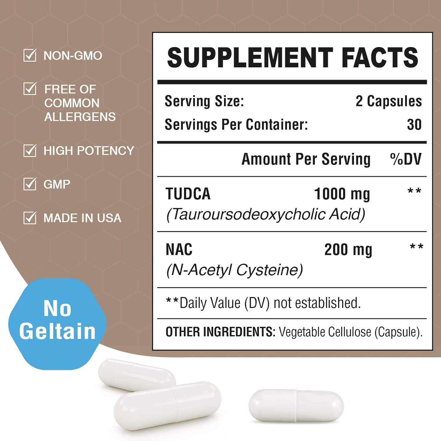 TUDCA with NAC Supplement 1200Mg - 60 Capsules,Powerful TUDCA Bile Salt plus N-Acetyl-Cysteine,Antioxidant Supplements for Liver,Digestion,Pack of 1,60.0 Count