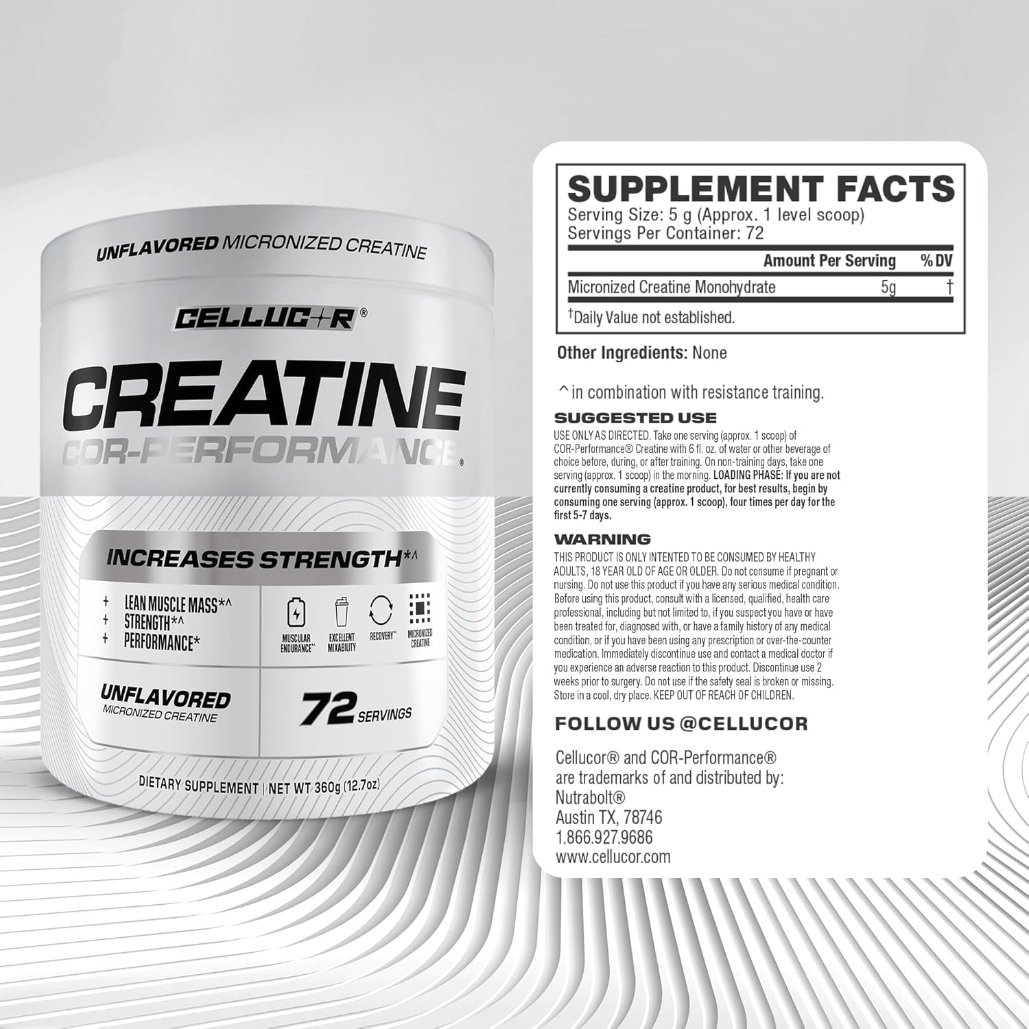 Cellucor Cor-Performance Creatine Monohydrate for Strength and Muscle Growth, 72 Servings