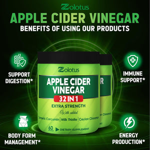 Zolotus Apple Cider Vinegar Capsules 32In1, with Turmeric, Cinnamon, Milk Thistle, Berberine, Elderberry, Quercetin - (2 Packs) 60 Capsules