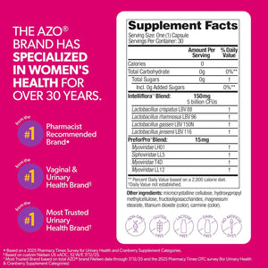 AZO Dual Protection, Urinary + Vaginal Support, Prebiotics and Probiotics for Women*, Starts Working within 24 Hours, Non-Gmo, 30 Count