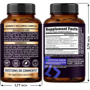 Probiotics for Women 50 Billion CFU - Vaginal Probiotics Clinically Proven for Yeast & Ph Balance - Digestion & Bloating Relief - 8 Strains + Prebiotics - Delay Release - Lab Tested, 30 Capsules