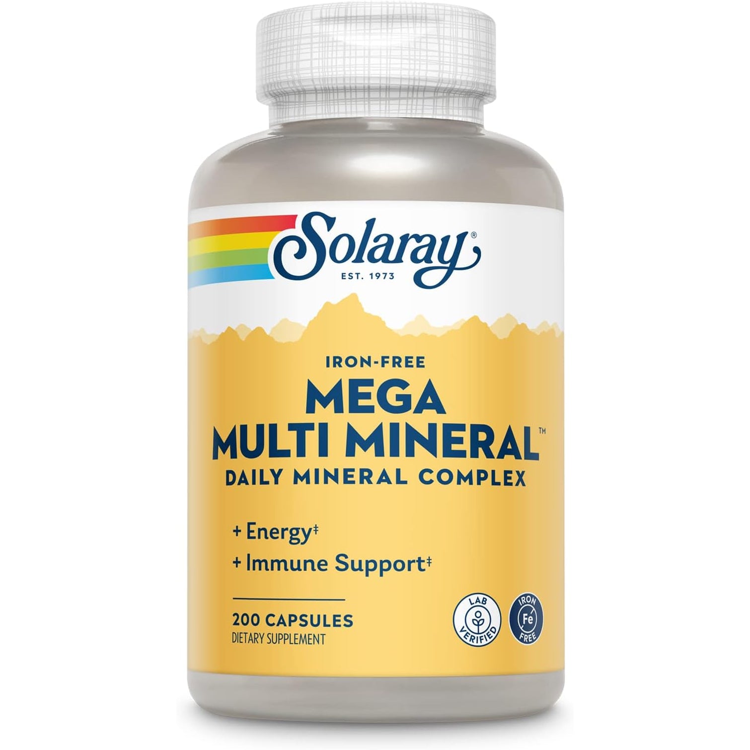 SOLARAY Mega Multi Mineral, Iron Free - Daily Mineral Supplement W/Trace Minerals, Electrolytes, Calcium, Magnesium, Zinc, Selenium, Boron -Cellular Energy, Immune Support, 60-Day Guarantee, 50 Serv