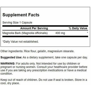 Swanson Magnolia Bark - Herbal Supplement Traditionally Used to Promote Nervous System & Digestive Health Support - May Promote Respiratory Health & Stress Support - (60 Capsules, 400Mg Each)