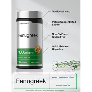 Horbäach Fenugreek Capsules | 150 Count | Non-Gmo & Gluten Free Extract | Fenugreek Seeds
