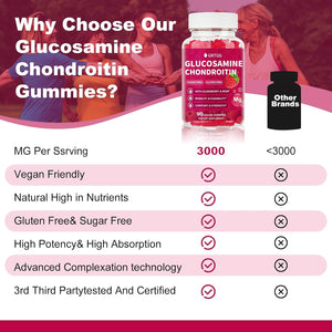 Glucosamine Chondroitin Gummies with MSM & Elderberry Extra Strength 3000MG - Joint Support, Antioxidant Immune Support Supplement for Adults, Men & Women - 90 Raspberry Gummies