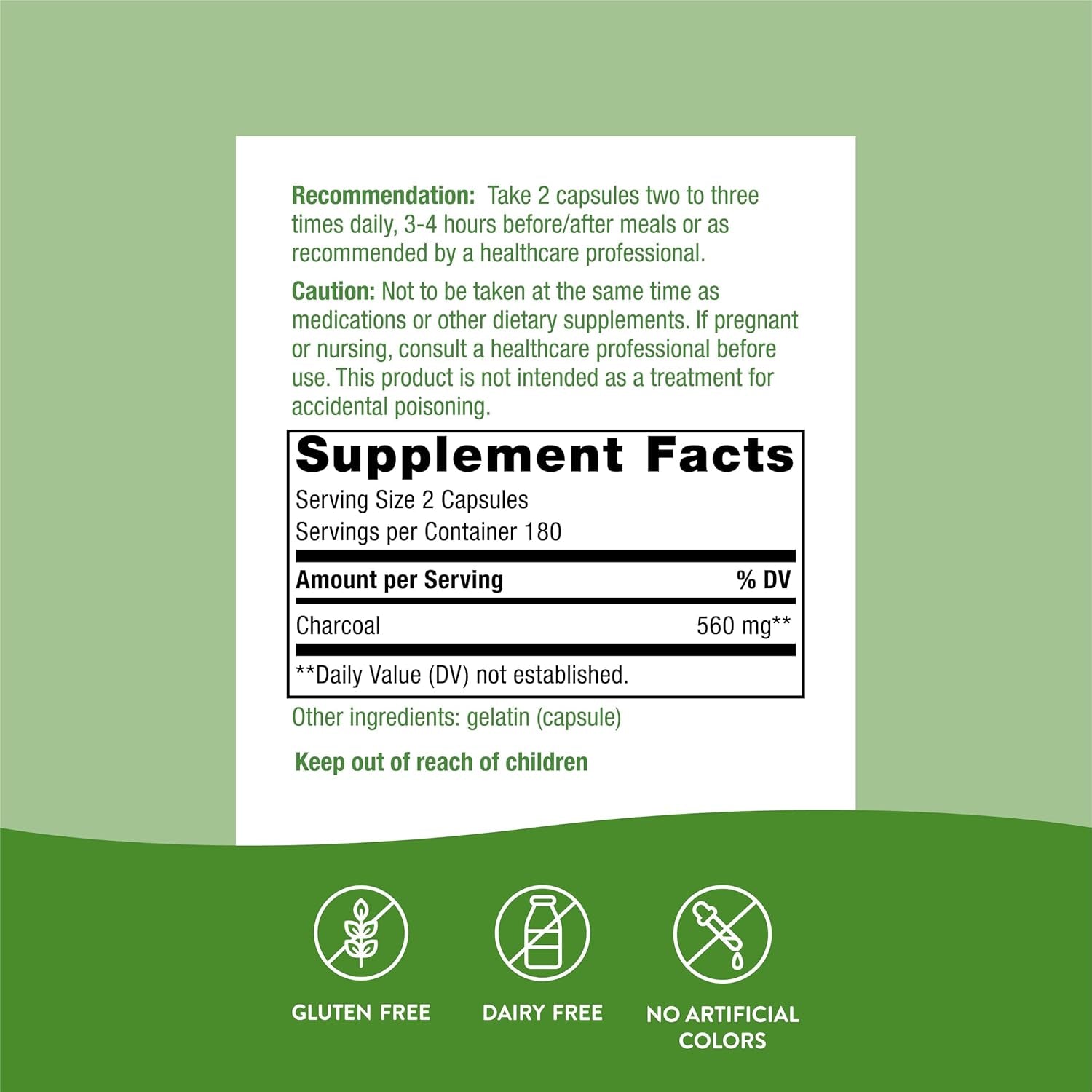 Nature'S Way Activated Charcoal, Binds Unwanted Materials and Gas*, 560Mg per Serving, 360 Capsules