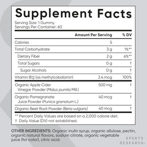 Sports Research® Organic Apple Cider Vinegar Gummies - for Diet Cleanses & Digestion | 500Mg | Non-Gmo Tested, Certified Vegan, Gluten Free ACV - 60 Gummies for Adults, 1 Month Supply