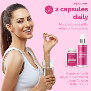 Major Curves Bust Booster Breast Enhancement Pills – Natural Supplement for Breast Growth, Firmness, Fuller Shape, Curvier Bust, Rounder Cleavage, Volume Boost – Made in USA