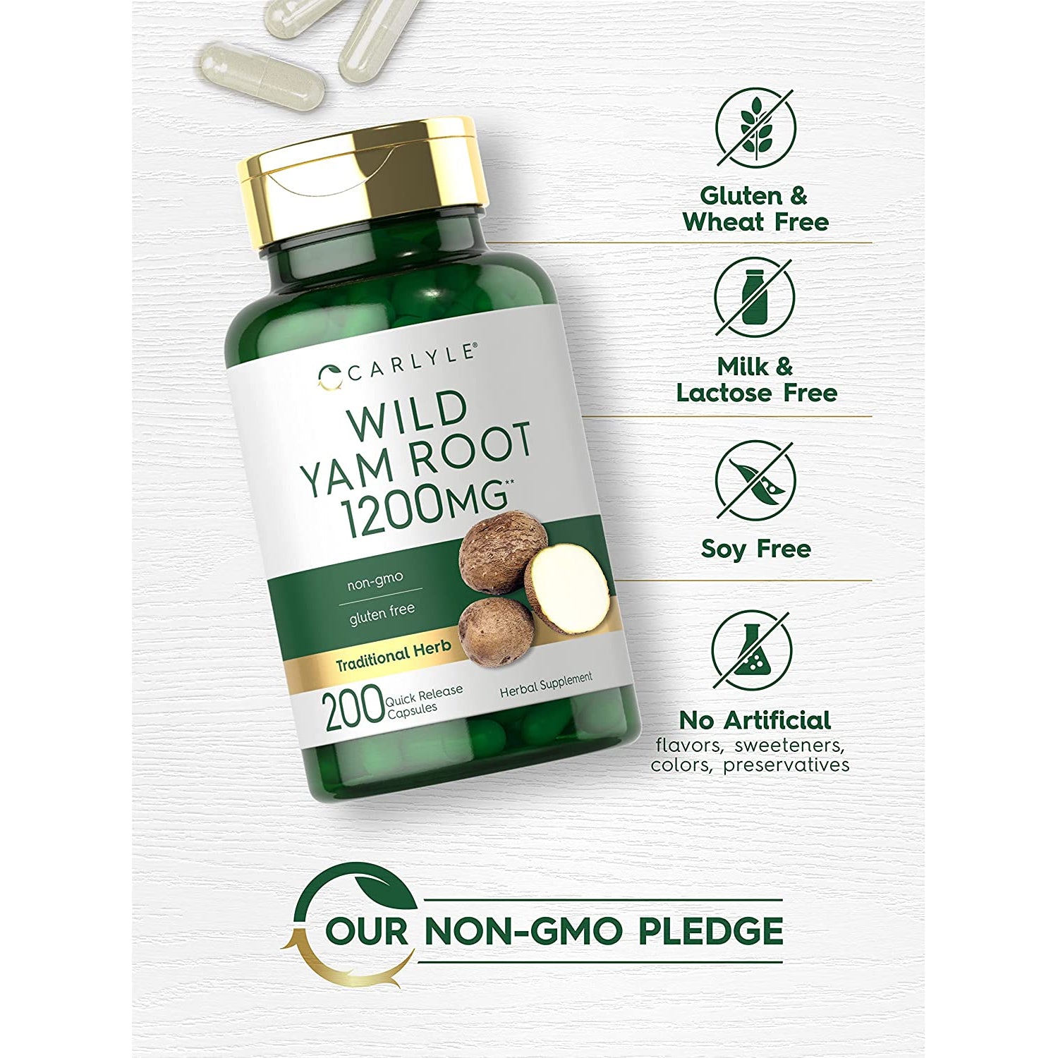 Carlyle Wild Yam Root Capsules | 200 Count | Traditional Herbal Extract | Non-Gmo, Gluten Free