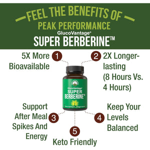 Dihydroberberine Super Berberine Supplement - Glucovantage® 200Mg Now 5X More Effective than Regular Berberine HCL Powder Capsules. Metabolism Support Keto Friendly plus Vegan Extract Pills