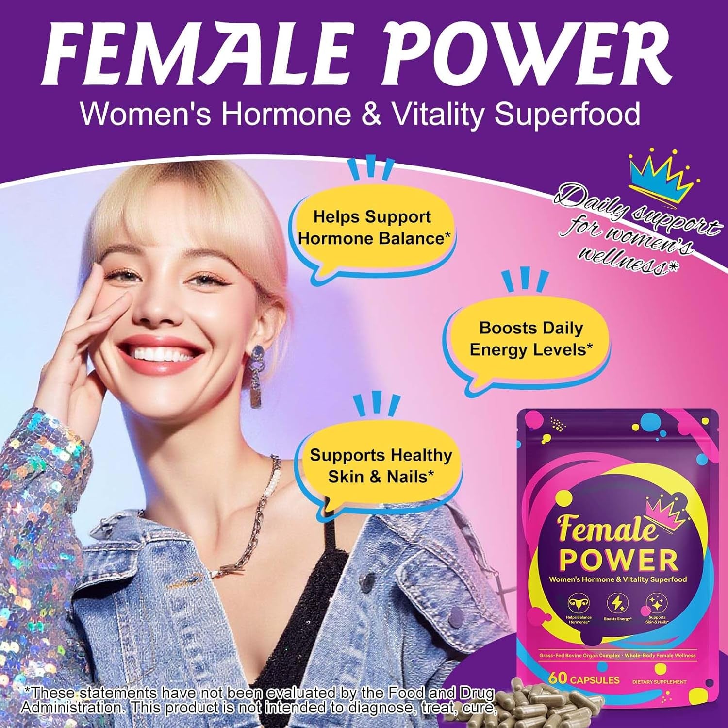 Hormone Balance for Women, Female-Optimized Beef Organ Superfood Supplement for Women, PMS Support Supplement, Grass Fed Beef Liver Capsules, Balance Hormones, Energy, Menstrual, Pmdd,Skin Care