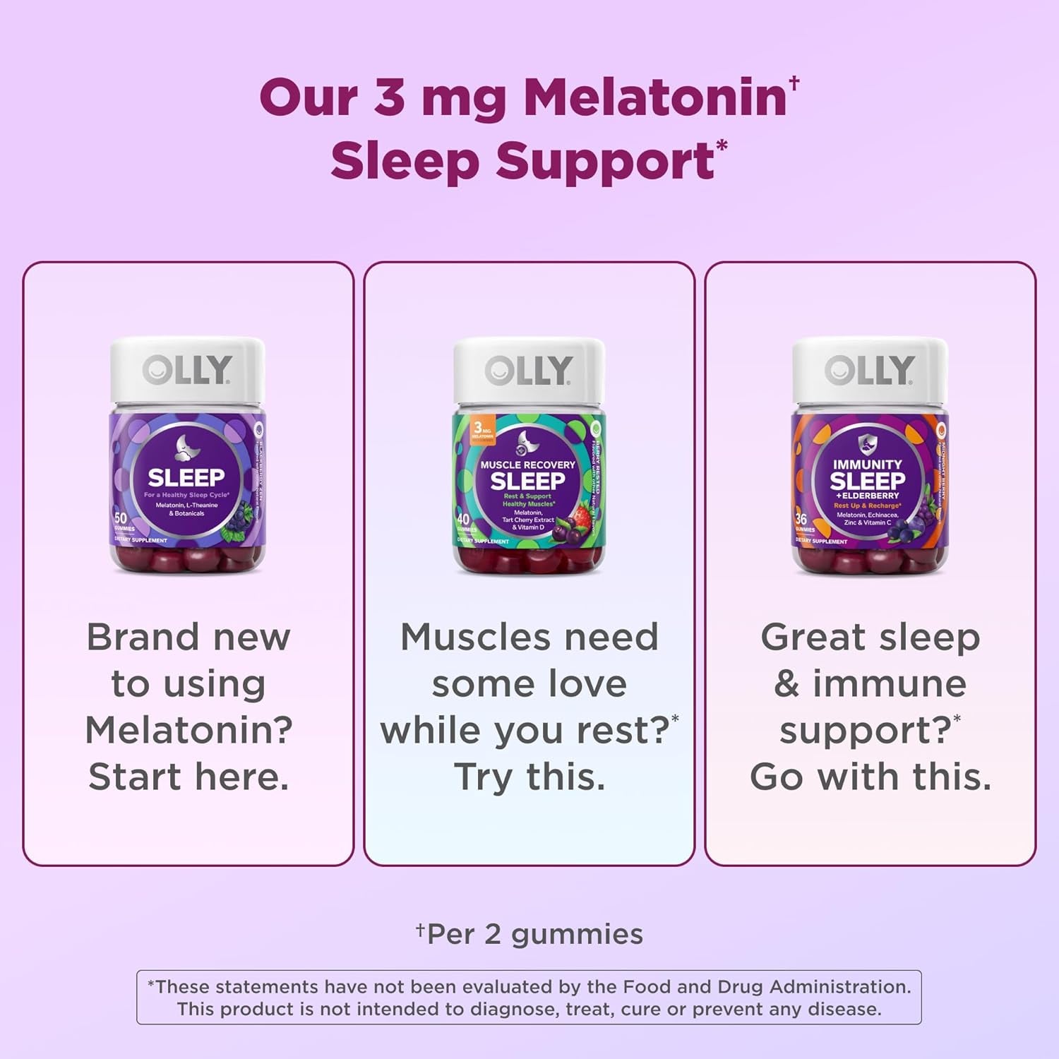 OLLY Muscle Recovery Sleep Gummies, Sleep and Healthy Muscle Support,* 3Mg Melatonin, Tart Cherry Extract, Vitamin D, Berry Rested Flavor, 20 Day Supply - 40 Count