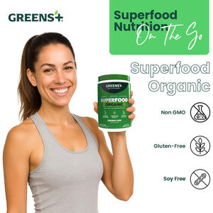 Greens+ Organic RAW Superfood Powder, Super Blend Immune Support, Morning Kick, Energy Boost, Nutrition Vibrant Health, Dietary Supplement, Vegan Soy/Dairy/Gluten Free(8.46Oz)