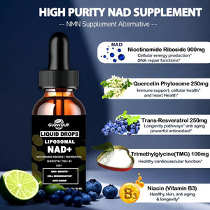 NAD Supplements for Women & Men, Liposomal NAD Nicotinamide Riboside Resveratrol 900Mg W. B3 Vitamin Quercetin TMG, Liquid Resveratrol NAD plus Supplement for Anti-Aging Energy Focus Longevity