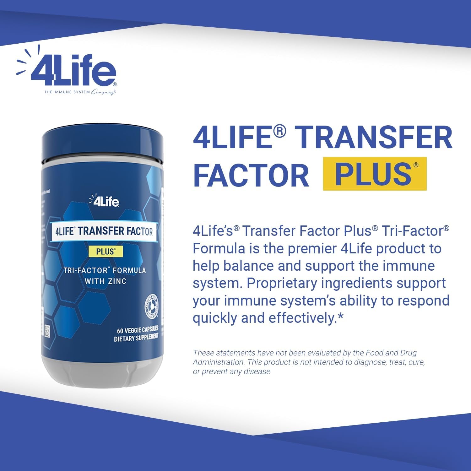 4Life Transfer Factor plus - Support with Zinc, Super Mushroom Blend (Maitake, Shiitake, Agaricus), and Colostrum & Egg Yolk Extracts - 60 Capsules