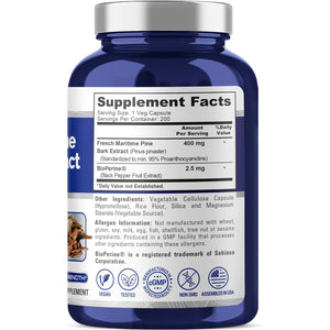 Nusapure French Maritime Pine Bark Extract 400Mg per Veggie Caps 200-Day Supply Bioperine Non-Gmo Vegan