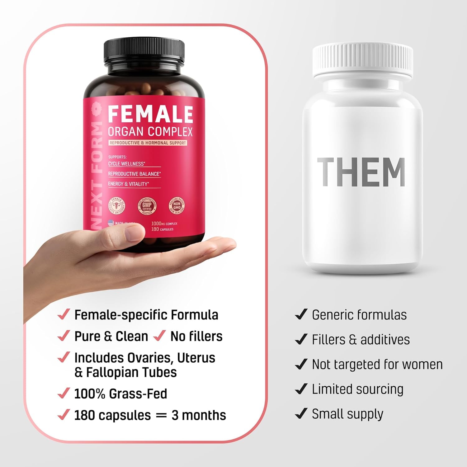 Beef Organ Supplement for Women 6 in 1 Complex Hormone Balance & Energy - 100% Grass Fed & Pasture Raised - Beef Liver, Kidney, Heart, Spleen, Pancreas and More - 180 Capsules