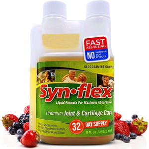 Synflex Liquid Glucosamine Original Formula - Chondroitin, Vitamins, Minerals - Drink Supplement for Men & Women, Helps Support Joint & Cartilage Health - Berry Flavor, 32 Day Supply
