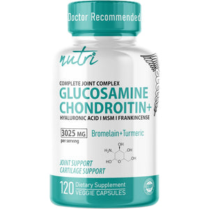 Nutri 8-In-1 Glucosamine Chondroitin MSM Turmeric Bromelain Boswellia Hyaluronic Acid 3025 Mg - Joint Support Supplement - 120 Capsules - Supports Healthy Bones - 3Rd Party Tested & GMP Certified