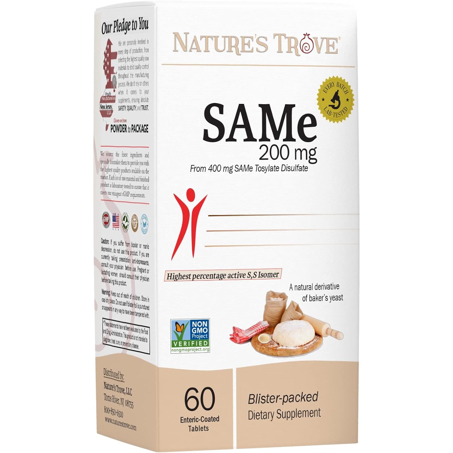 Sam-E 200Mg Daily Supplement - Vegan, Kosher, Non-Gmo, Soy Free, Gluten Free - 60 Enteric Coated Tablets - Cold Form Blister Packed - by Nature’S Trove