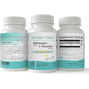 Nature'S Trove Melatonin 3Mg + L Theanine 200Mg – Calm and Relaxation – 120 Kosher Vegetarian Capsules