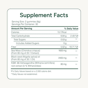 ROOT LABS Sea Moss Gummies I 92+ Minerals I Black Seed Oil I KSM 66 Ashwagandha I Lab Tested I No Added Sugar | for Men, Women I Non-Gmo I 100% Natural & Organic I 1600 Mg I 60 Gummy