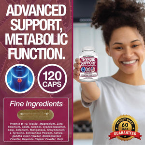 Thyroid Support Supplement with Iodine |120 Capsules to Help Body Mass & Improve Energy, Cardiovascular, Energy & Focus Formula | 14 Natural Vitamins