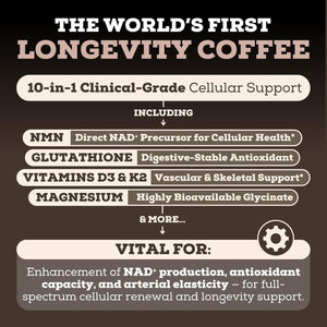 Black Forest Longevity Mix Liquid NAD+ Alternative Mocha Coffee 10-In-1 with NMN 250Mg, Glutathione 250Mg, TMG, Magnesium Glycinate, Vitamins D3 K2 C B12, High Polyphenol Cocoa, 30 Servings