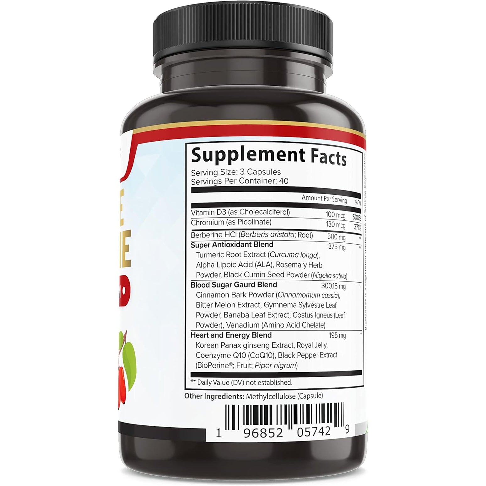 Extreme Berberine 500Mg Complex with ALA, Coq10, Turmeric, Cinnamon, Bitter Melon, Banaba Leaf, Korean Panax, Royal Jelly, and 21 Herbs for Healthy Blood Sugar Support and Overall Health and Immunity