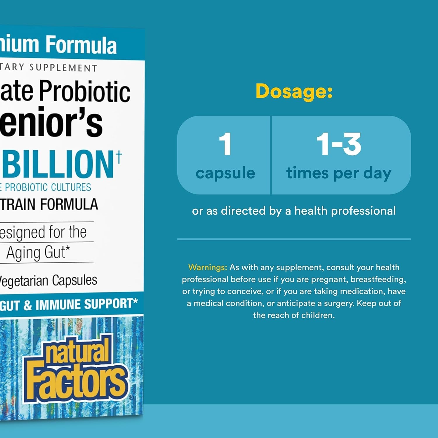 Natural Factors Ultimate Probiotic Senior'S - Senior Supplement for Digestive & Immune Health - 35 Billion Cfus - Non-Gmo & Gluten-Free - 30 Capsules (30 Servings)