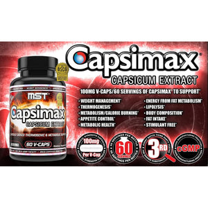 MST Capsimax Supplement 100Mg V Capsules, 60 Servings Clinically Dosed Weight Management, Thermogenic, Appetite Control, Calorie Burning, Metabolic Health, Stimulant Free. BSCG Certified