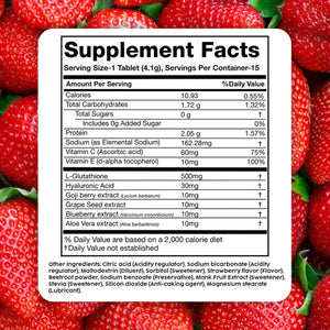 PLIX Glowy Skin 500Mg Glutathione Supplement with Hyaluronic Acid, Vitamin C, E & Berries | 30 Effervescent Tablets, Strawberry Flavor