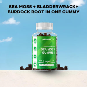 Vitamatic Irish Sea Moss Gummies with Bladderwrack & Burdock Root – Botanical Extract Supplement – Vegan, Non-Gmo – 60 Count