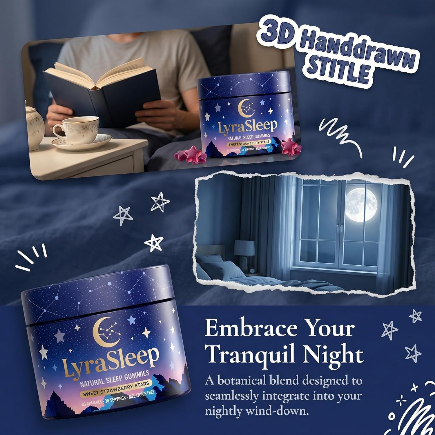 Lyrasleep Gummies - Nighttime Relaxation & Sleep Support Supplement with L-Theanine & Botanical Blend, Calm & Restful Sleep Formula, Berry Flavor - 60 Gummies