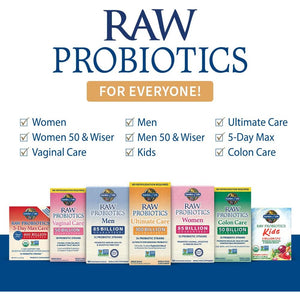 Garden of Life Raw Probiotics for Women and Men with Digestive Enzymes, 100 Billion CFU, Clinically Studied Strains, Shelf Stable, 30 Capsules