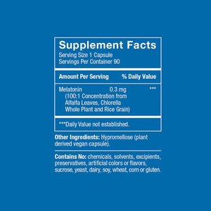Herbatonin® 0.3 Mg – the First Plant-Based, Natural Vegan Melatonin Supplement (Phyto-Melatonin) - Low Dose Sleep Aid, Supports Circadian Rhythm & Cellular Health – 90 Capsules (90 Day Supply)