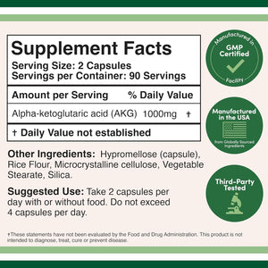 AKG Supplement (Alpha Ketoglutaric Acid) 1,000Mg per Serving (180 Capsules) Different and May Be More Effective than AAKG (Recently Studied for Healthy Aging Properties) Gluten Free by Double Wood