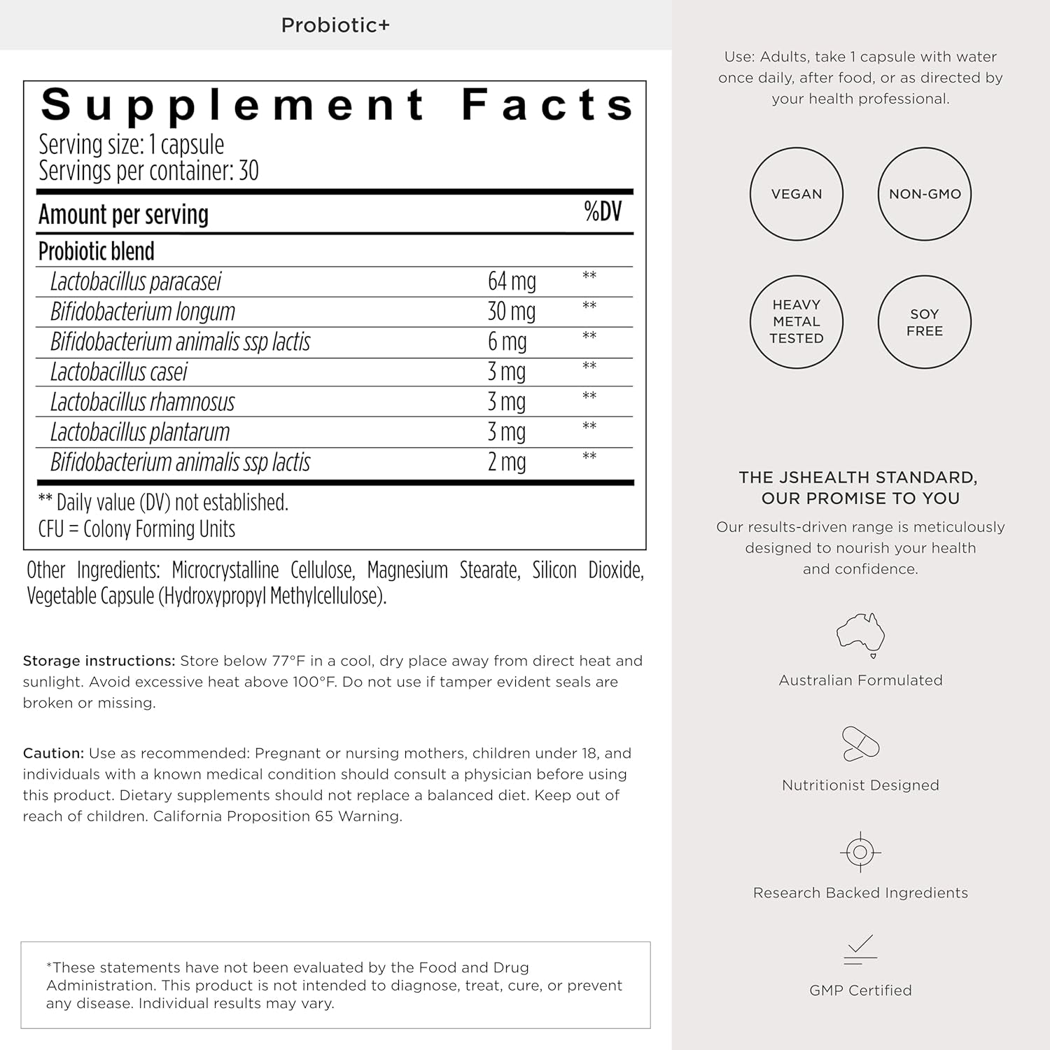 Jshealth Multi-Strain Probiotic Supplement. Advanced Gut Health Formula with 5 Clinically Studied Strains. Shelf-Stable, Vegan. by Nutritionist Jessica Sepel (30 Capsules)