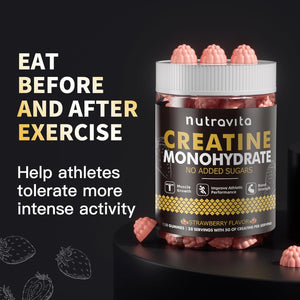 Nutravita NSF Certified Creatine Gummy - Creatine Monohydrate Gummies for Men & Women-5G of Creatine Monohydrate per Serving - Sugar Free,Vegan, Strawberry Flavor, 120 Count