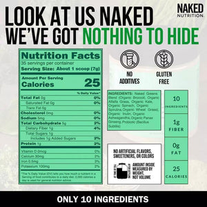 NAKED Super Greens Powder Organic Greens Supplement - Only 10 Premium Ingredients - Vegan, Non-Gmo, Prebiotic and Probiotic - 35 Servings